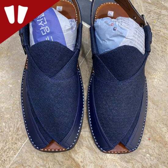 Stylish Waistcoat (material) Peshawari Chappal - Handmade - Dark-Blue Stylish Waistcoat (material) Peshawari Chappal - Handmade - Dark-Blue
