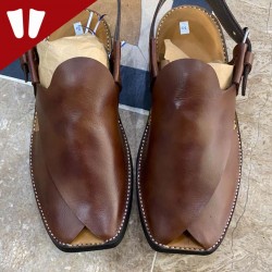 Peshawari Chappal - Pure Leather - Full in One leather Piece - Double Shade