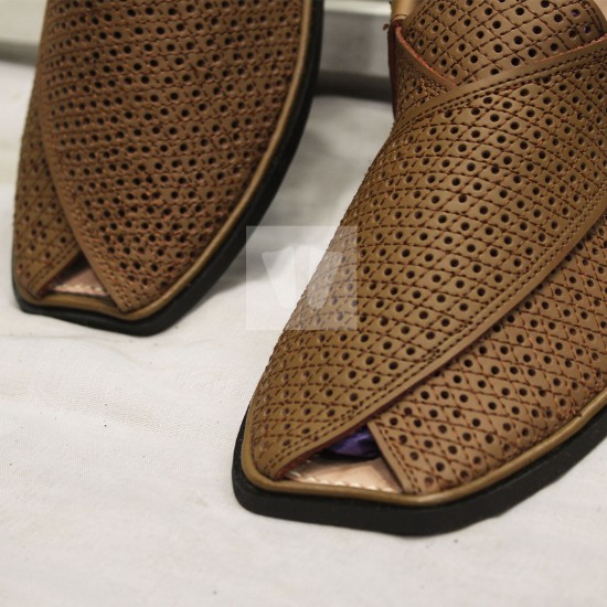 Peshawari Chappal - Pure Leather - Handmade - Dotted 