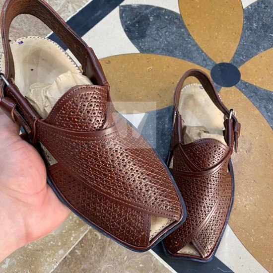 Peshawari Chappal - Pure Leather - Handmade - Dotted Brown Peshawari Chappal - Pure Leather - Handmade - Dotted Brown