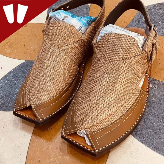 Stylish Waistcoat (material) Peshawari Chappal - Handmade - Golden Strip Stylish Waistcoat (material) Peshawari Chappal - Handmade - Golden Strip