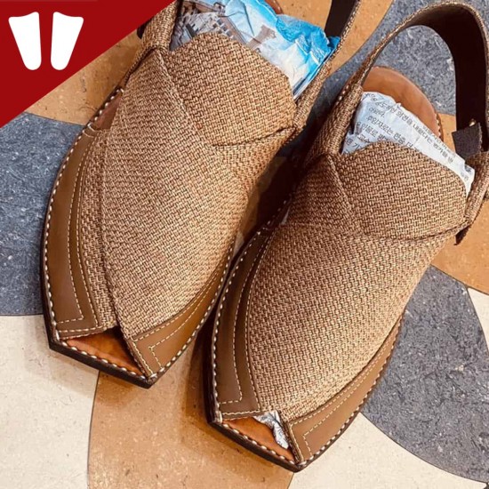 Stylish Waistcoat (material) Peshawari Chappal - Handmade - Golden Strip Stylish Waistcoat (material) Peshawari Chappal - Handmade - Golden Strip