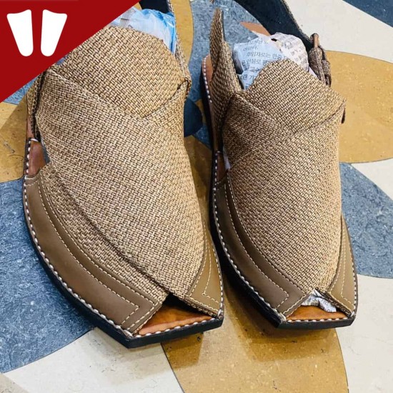 Stylish Waistcoat (material) Peshawari Chappal - Handmade - Golden Strip Stylish Waistcoat (material) Peshawari Chappal - Handmade - Golden Strip